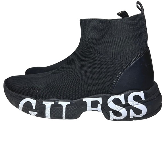 Guess Shoes - GUESS Womens 7.5 Black Knit Sock Sneakers Chunky Logo Platform High Top Shoes